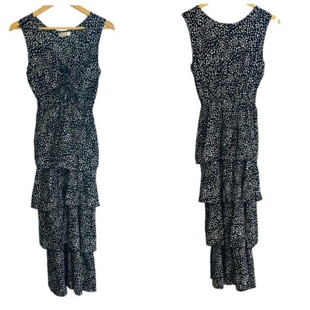 Seven Islands Ruffle Tiered Midi Dress Size Small  Black and White Sleeveless